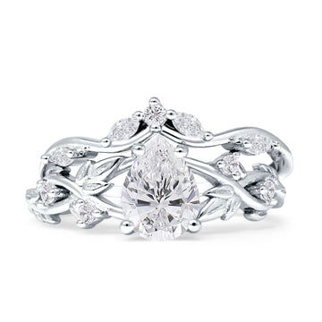 Two Piece Pear Teardrop Bridal Ring Cubic Zirconia 925 Sterling Silver Wholesale